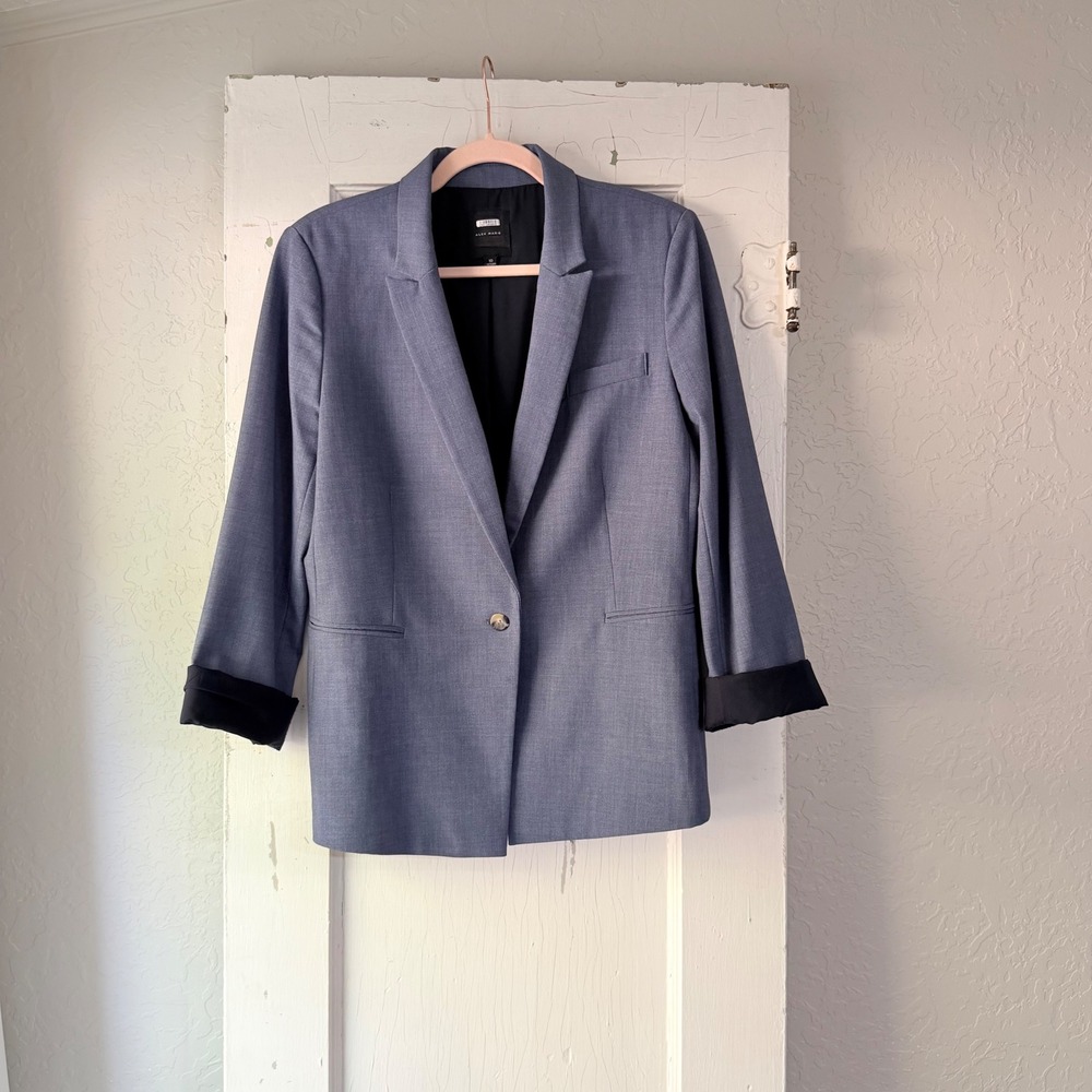 Alex Marie Womens Blue Single Button Tailored Blazer Jacket Size 10
